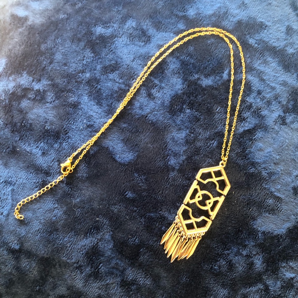 Vintage repurpose gold open filigree fringe pendant on chain necklace